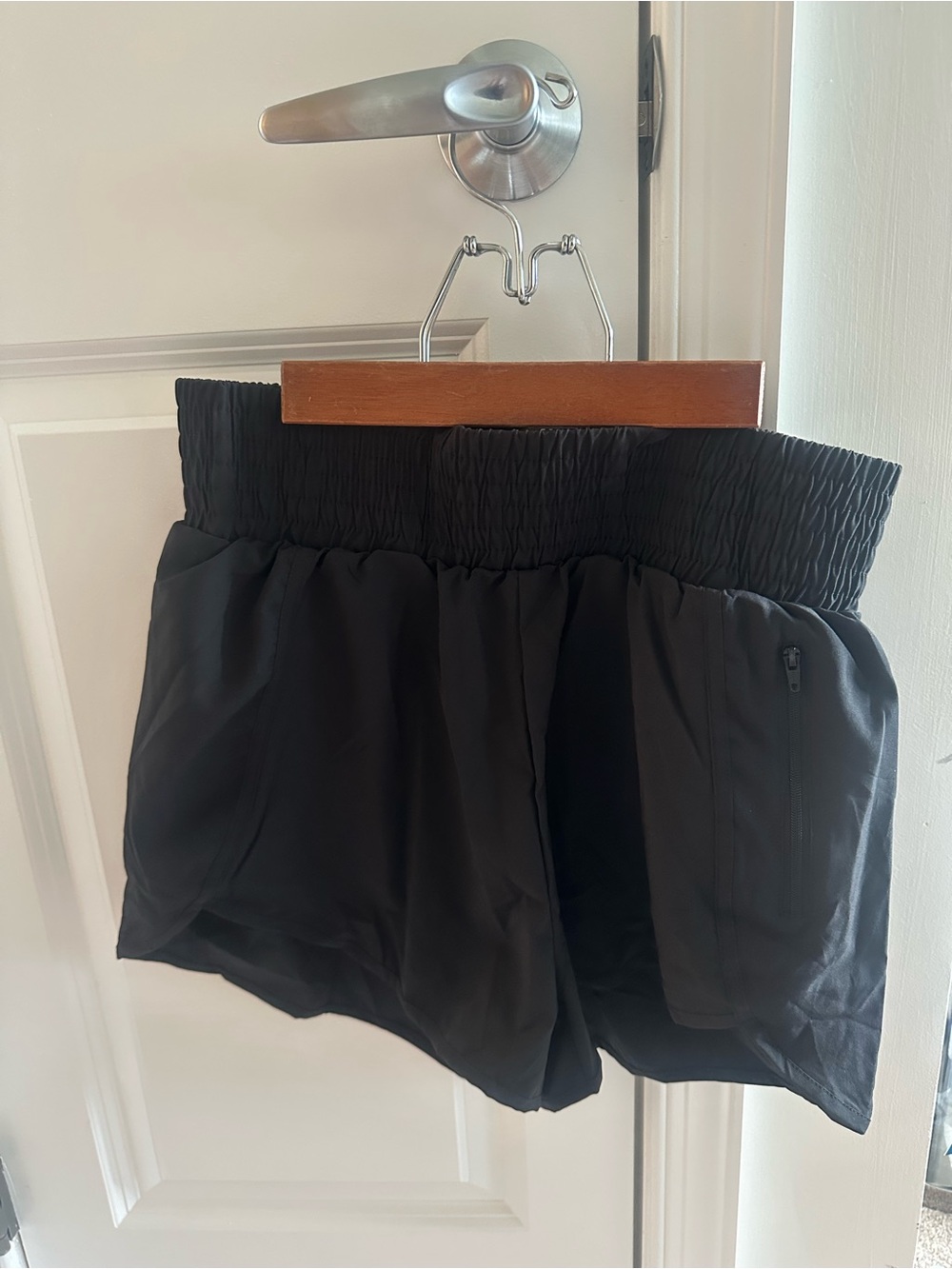 Women’s Black Smocked Waist Running Shorts